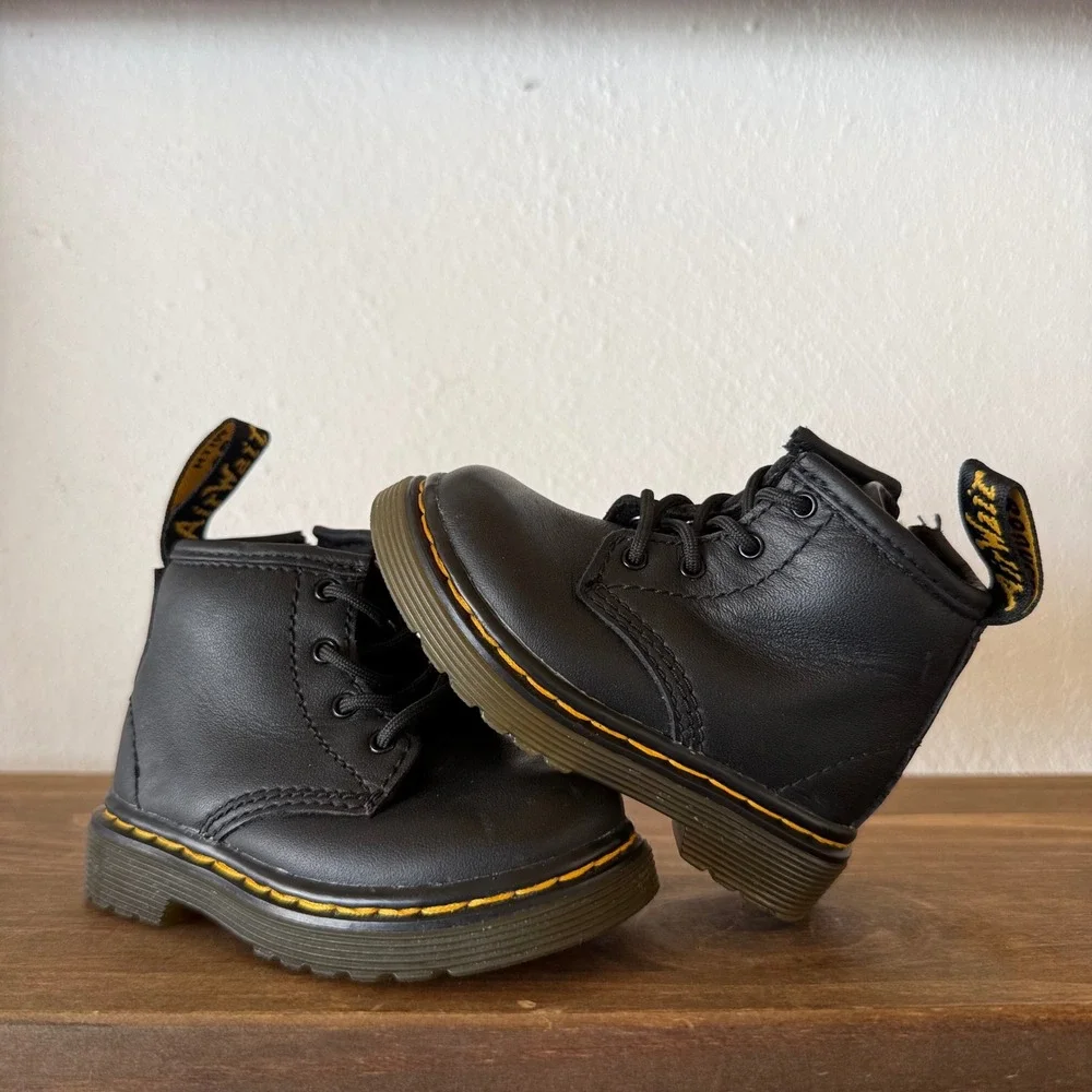 Dr. Martens 1460 Toddler Boots US 4 Black Leather Lace Up Side Zip JY004